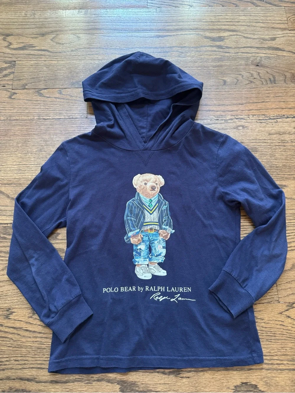 Polo Ralph Lauren Polo Bear Hooded Long Sleeve Tee Navy Boys Size 7